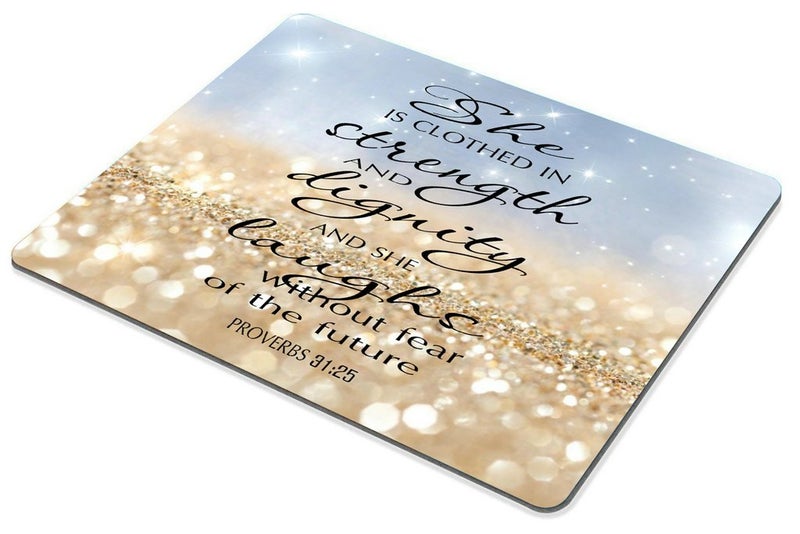 Smooffly Gaming Mouse Pad Custom,Proverbs 31:25,Bible Verse Gold Sparkles Glitter Pattern Personality Desings Gaming Mouse Pad - Image 3